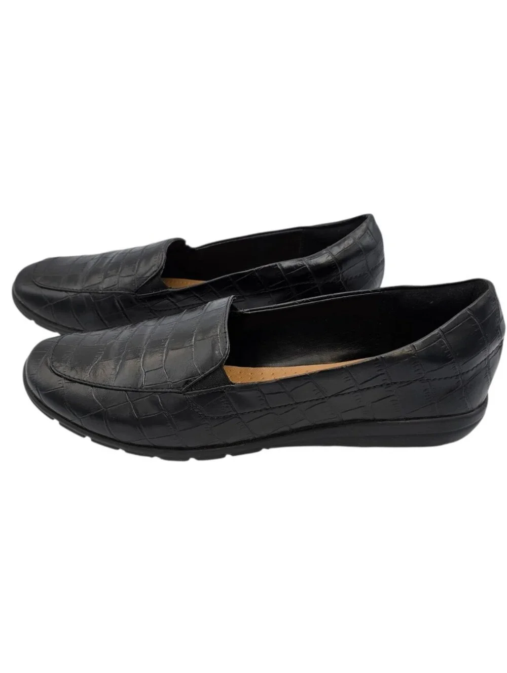 Easy Spirit Women’s Black Croc-Embossed Slip-On  Loafers Size 10M
